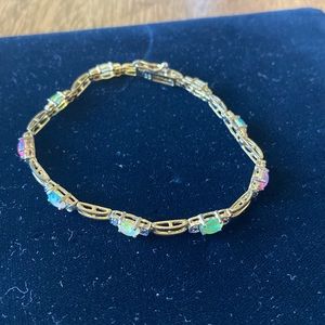 18K GOLD OVER STERLING SILVER OPAL AND DIAMOND BRACELET